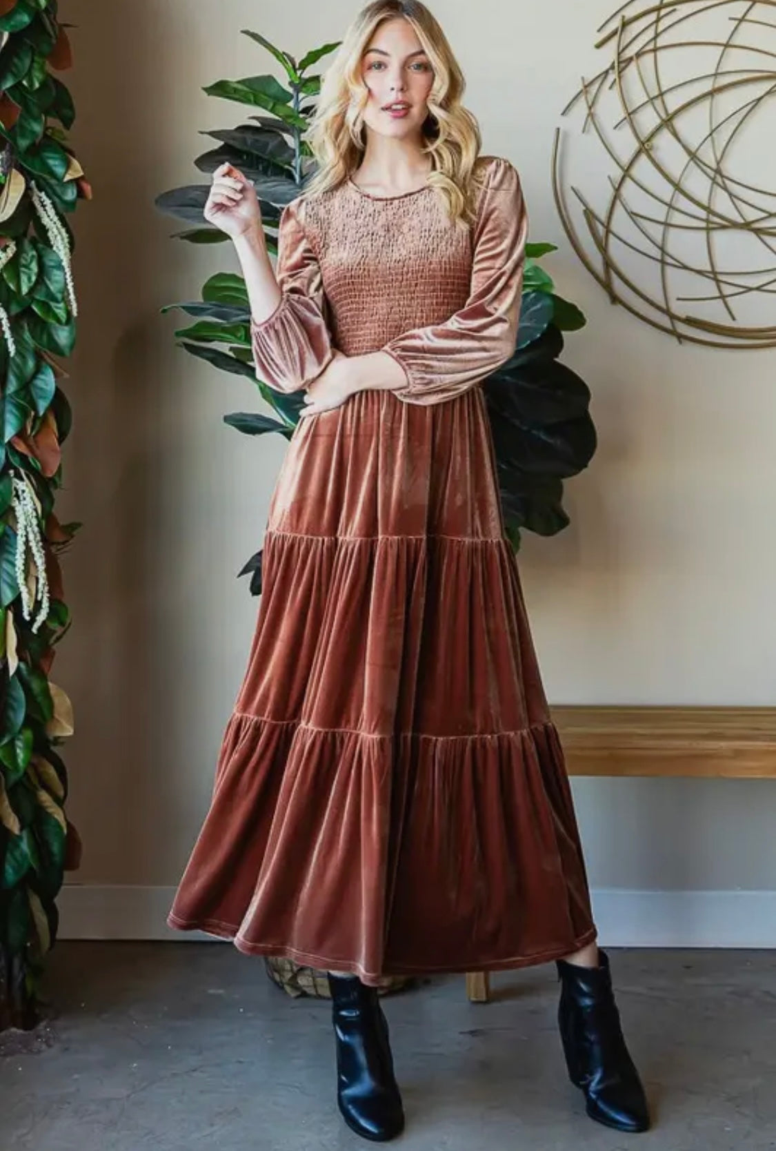 Evianna Smocked Velvet Dress