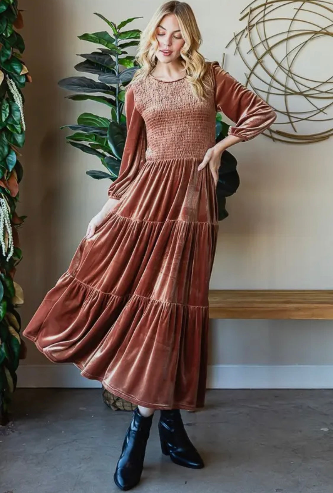 Evianna Smocked Velvet Dress
