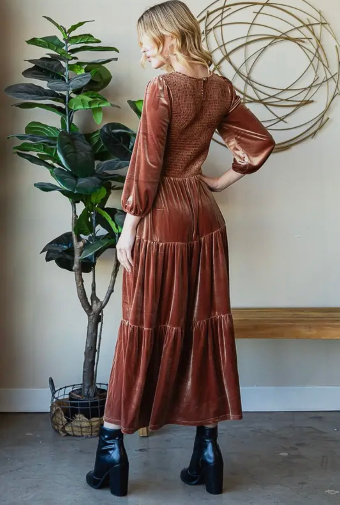 Evianna Smocked Velvet Dress