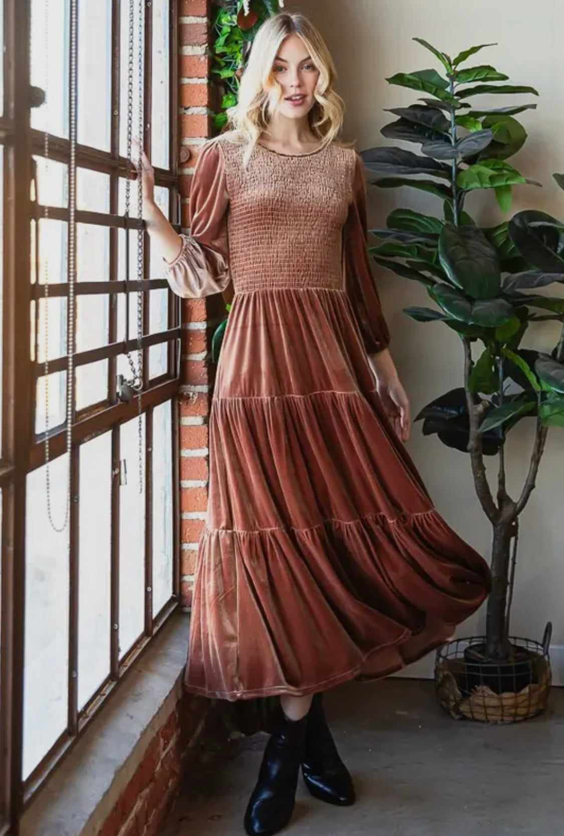 Evianna Smocked Velvet Dress